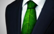 Ecology concept, business man with green leaf tie